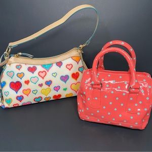 Kids Girl 2 Small Bag Purses Tan Colorful Hearts Leather, Orange, White Polkadot